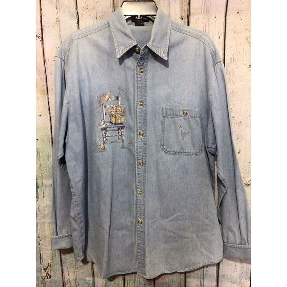 Vintage Denim Shirt Men’s Unisex Blue Size Large - Picture 1 of 16